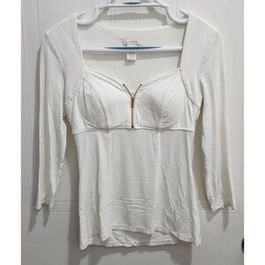 Cache Women's 3/4 Sleeve Zip Sweetheart Neck Knit Corset Style Top White Size XS